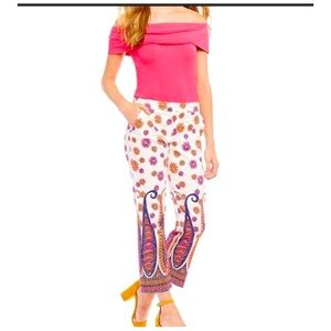 Trina Turk Mercury Pants NWT Size 6 Pink/White/Paisley Ankle
